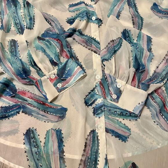 ModCloth Sheer Cactus Print Button Down Blouse Sz 4X Flowing Lightweight Artsy - Picture 9 of 9